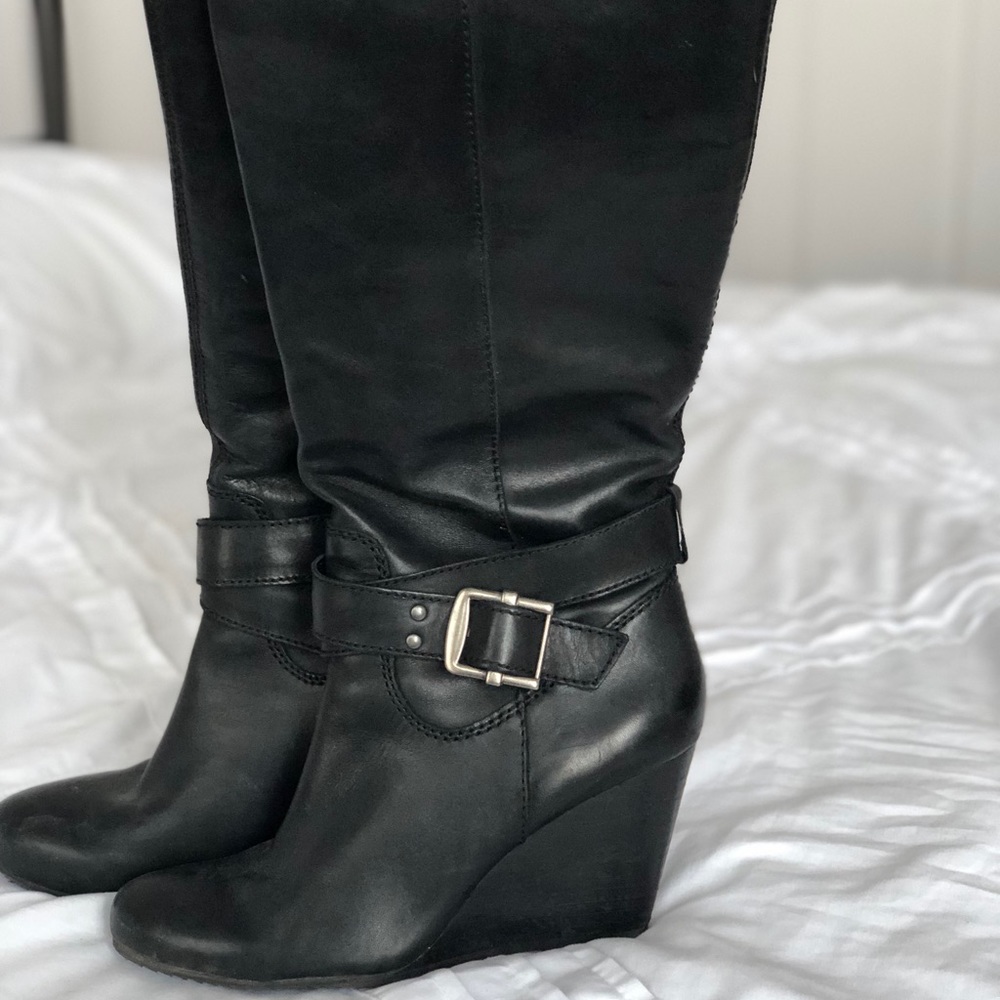 Sole Society Black Vegan Leather Wedge Boots